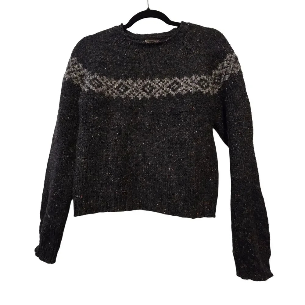 Vtg 80s 90s Abercrombie Fitch Wool Fair Isle Sweater Men SM Gray Hong Kong Tweed